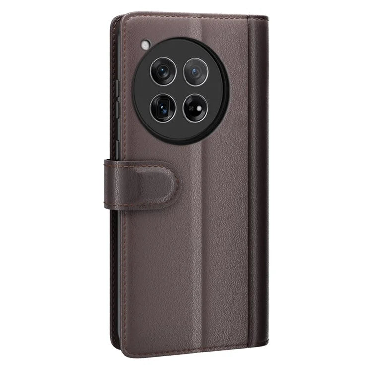 For OnePlus 12 5G Wallet Case Genuine Split Leather Phone Cover with TPU Shockproof Shell