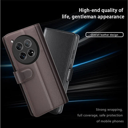For OnePlus 12 5G Wallet Case Genuine Split Leather Phone Cover with TPU Shockproof Shell