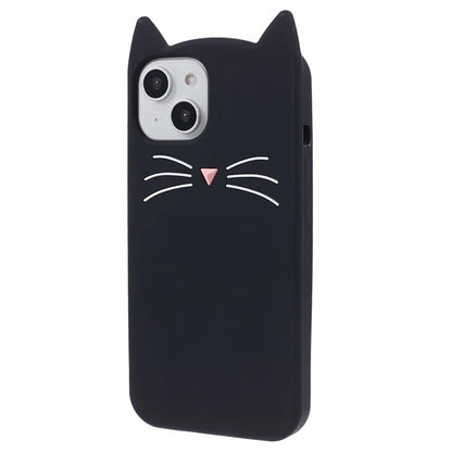 For iPhone 15 Plus Silicone Case 3D Moustache Cat Protective Phone Cover