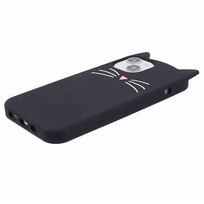 For iPhone 15 Plus Silicone Case 3D Moustache Cat Protective Phone Cover