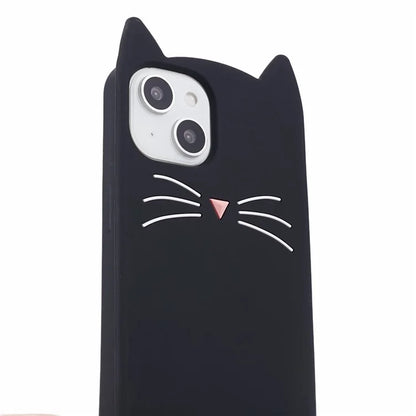 For iPhone 15 Plus Silicone Case 3D Moustache Cat Protective Phone Cover