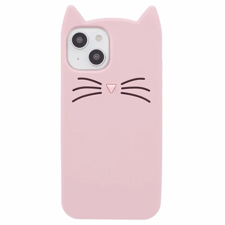 For iPhone 15 Plus Silicone Case 3D Moustache Cat Protective Phone Cover