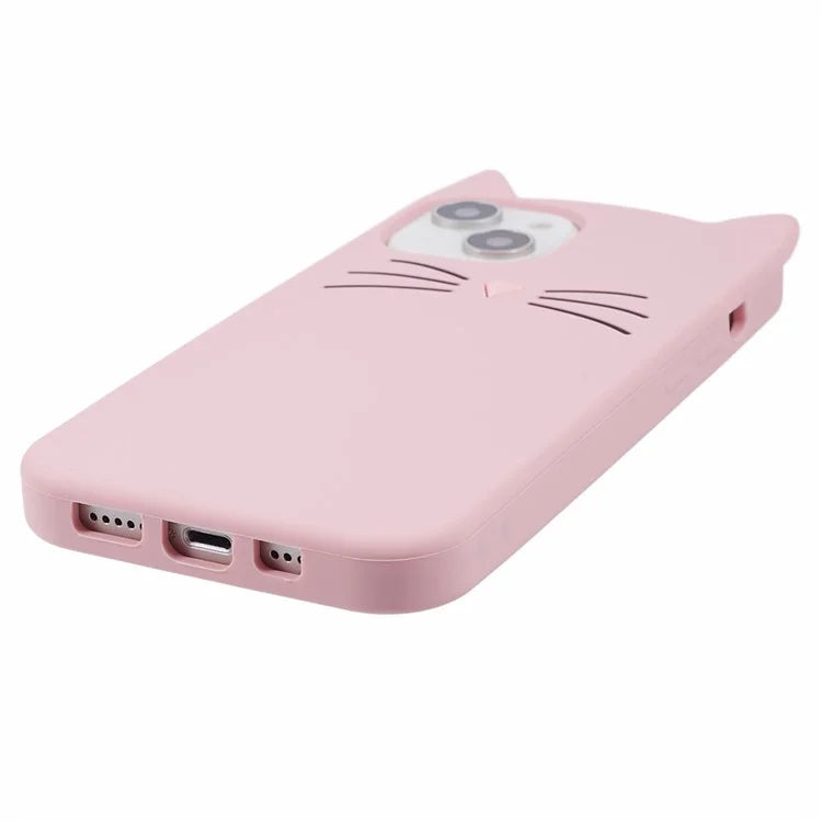 For iPhone 15 Plus Silicone Case 3D Moustache Cat Protective Phone Cover