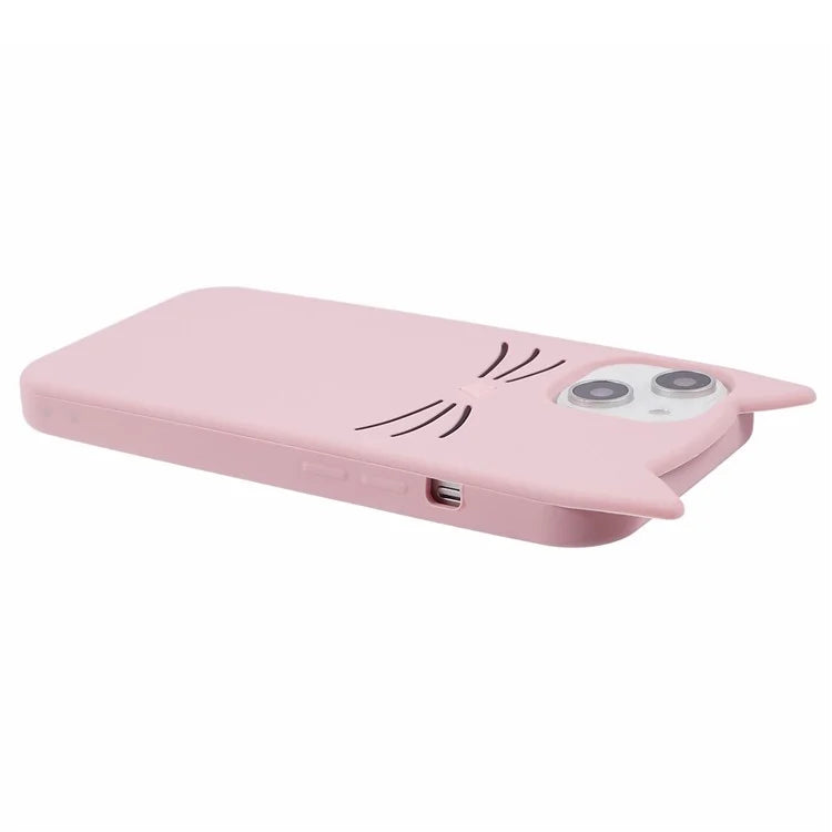 For iPhone 15 Plus Silicone Case 3D Moustache Cat Protective Phone Cover