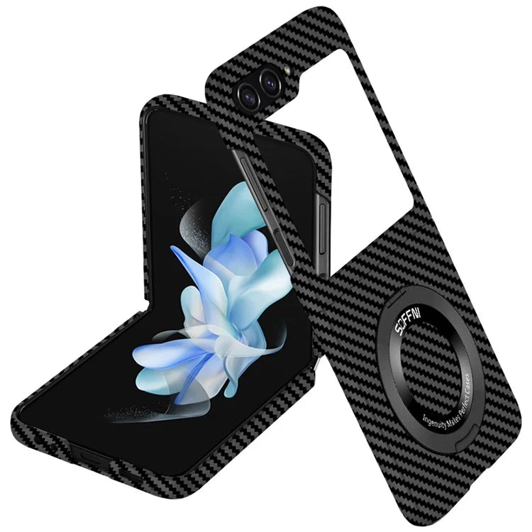For Samsung Galaxy Z Flip5 5G Magnetic Case Ring Kickstand PU Leather + PC Cover