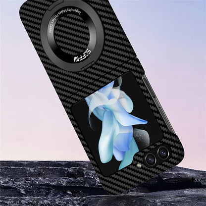 For Samsung Galaxy Z Flip5 5G Magnetic Case Ring Kickstand PU Leather + PC Cover