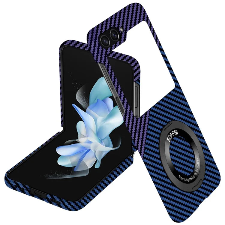For Samsung Galaxy Z Flip5 5G Magnetic Case Ring Kickstand PU Leather + PC Cover Purple