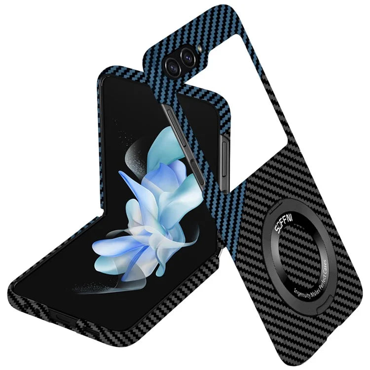 For Samsung Galaxy Z Flip5 5G Magnetic Case Ring Kickstand PU Leather + PC Cover Blue