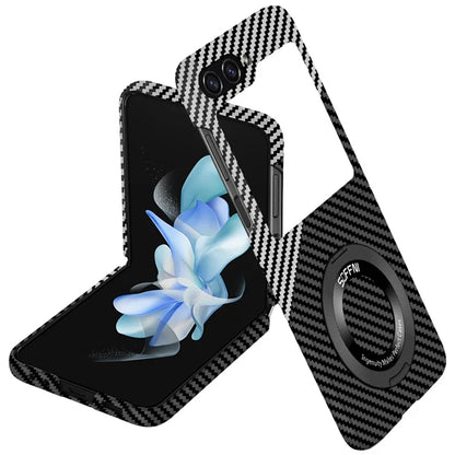 For Samsung Galaxy Z Flip5 5G Magnetic Case Ring Kickstand PU Leather + PC Cover Silver