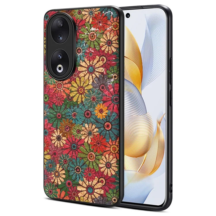 For Honor 90 Flower Pattern Case Leather Coated PC+TPU Protective Cover