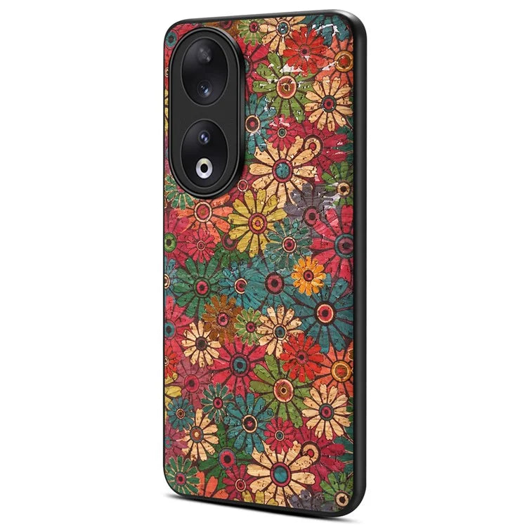 For Honor 90 Flower Pattern Case Leather Coated PC+TPU Protective Cover