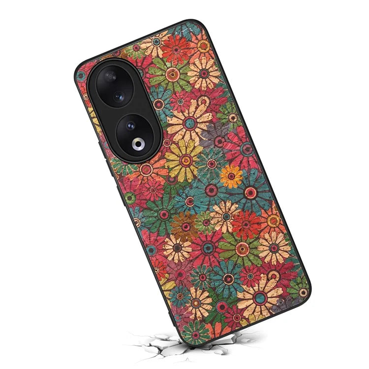 For Honor 90 Flower Pattern Case Leather Coated PC+TPU Protective Cover