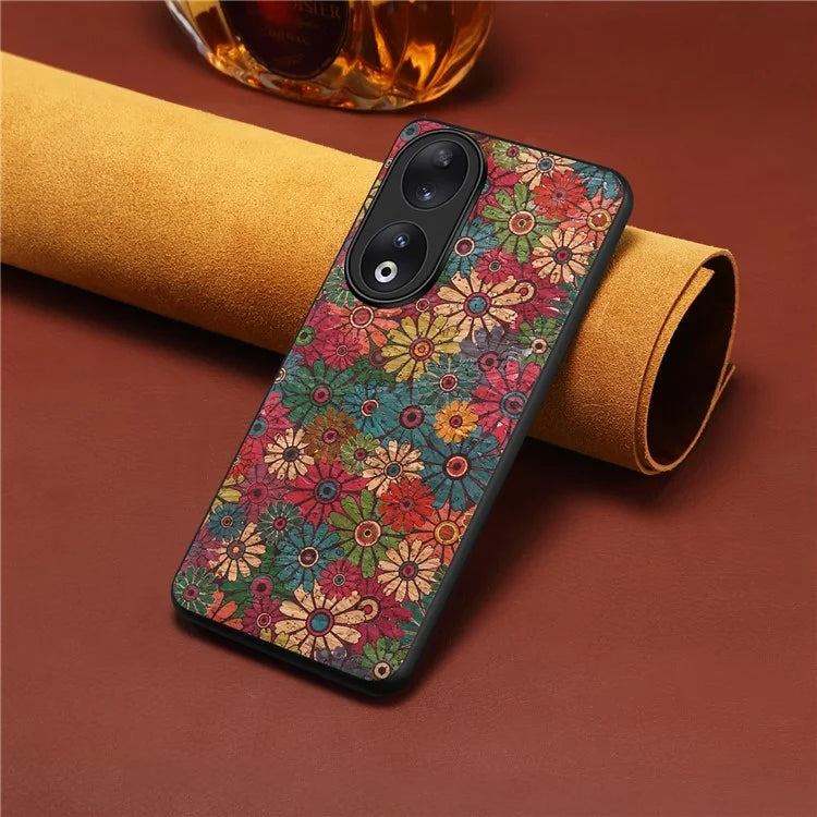 For Honor 90 Flower Pattern Case Leather Coated PC+TPU Protective Cover