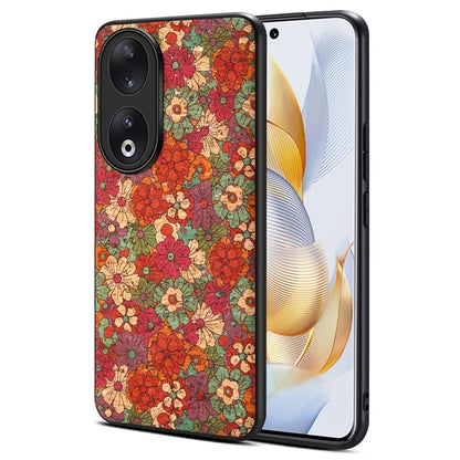 For Honor 90 Flower Pattern Case Leather Coated PC+TPU Protective Cover