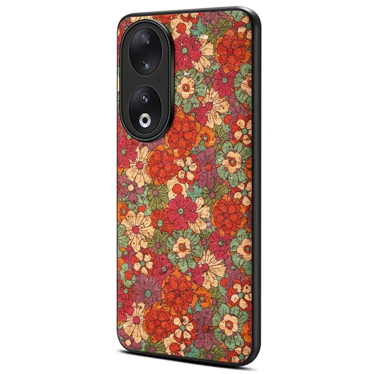 For Honor 90 Flower Pattern Case Leather Coated PC+TPU Protective Cover