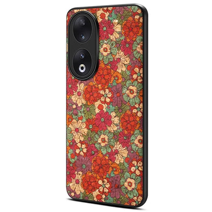 For Honor 90 Flower Pattern Case Leather Coated PC+TPU Protective Cover