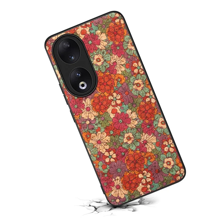 For Honor 90 Flower Pattern Case Leather Coated PC+TPU Protective Cover