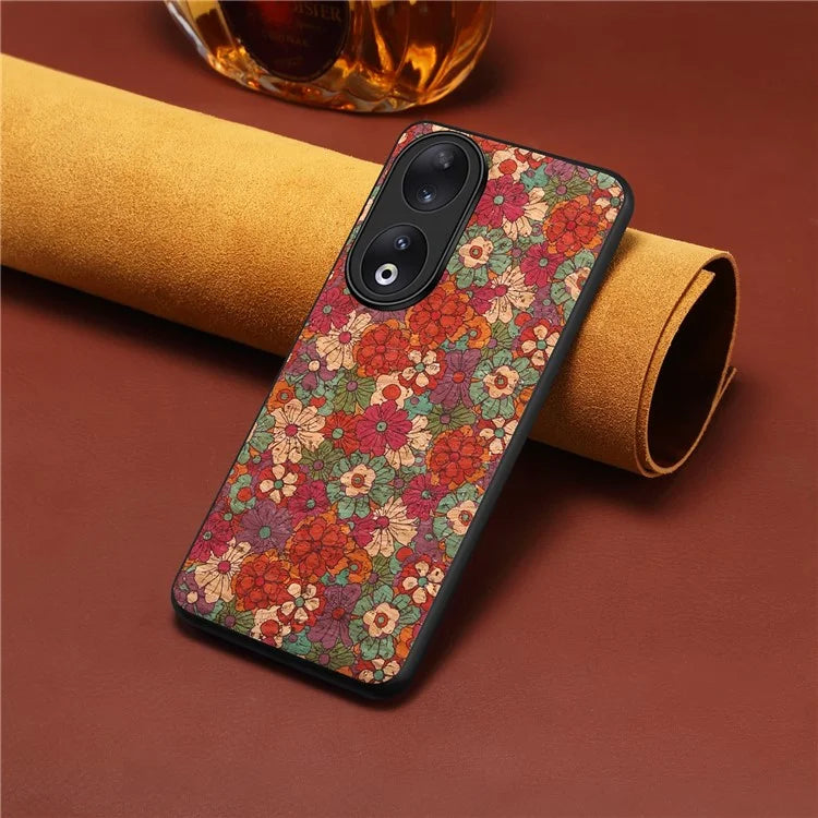 For Honor 90 Flower Pattern Case Leather Coated PC+TPU Protective Cover