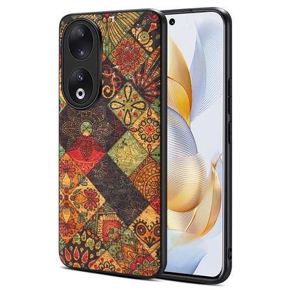 For Honor 90 Flower Pattern Case Leather Coated PC+TPU Protective Cover