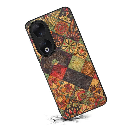 For Honor 90 Flower Pattern Case Leather Coated PC+TPU Protective Cover