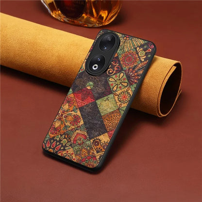 For Honor 90 Flower Pattern Case Leather Coated PC+TPU Protective Cover