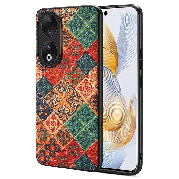For Honor 90 Flower Pattern Case Leather Coated PC+TPU Protective Cover