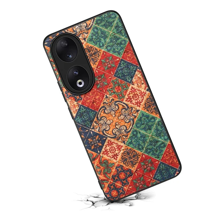 For Honor 90 Flower Pattern Case Leather Coated PC+TPU Protective Cover