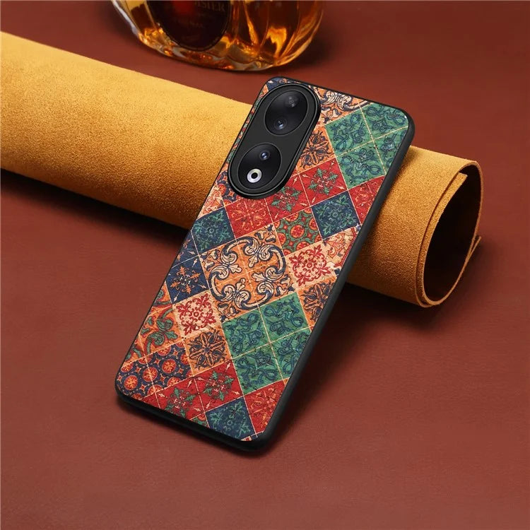 For Honor 90 Flower Pattern Case Leather Coated PC+TPU Protective Cover