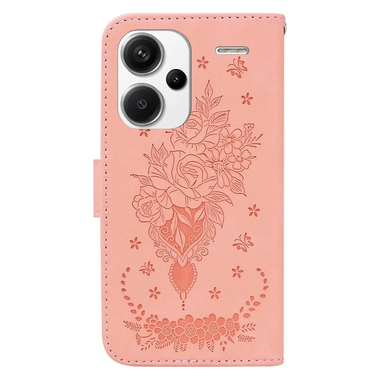 For Xiaomi Redmi Note 13 Pro+ 5G Magnetic Phone Case Rose Butterfly Imprinted Cover