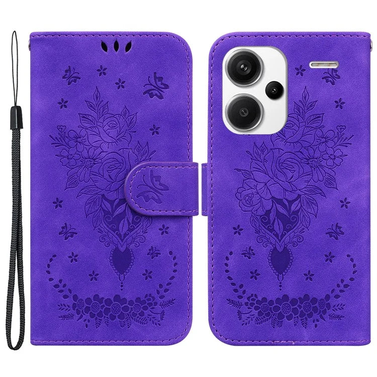 For Xiaomi Redmi Note 13 Pro+ 5G Magnetic Phone Case Rose Butterfly Imprinted Cover