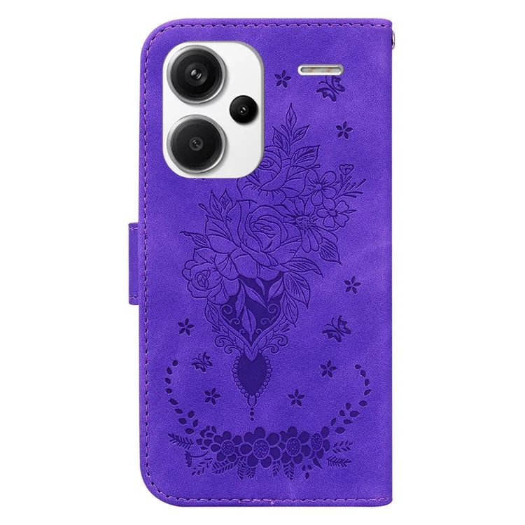 For Xiaomi Redmi Note 13 Pro+ 5G Magnetic Phone Case Rose Butterfly Imprinted Cover