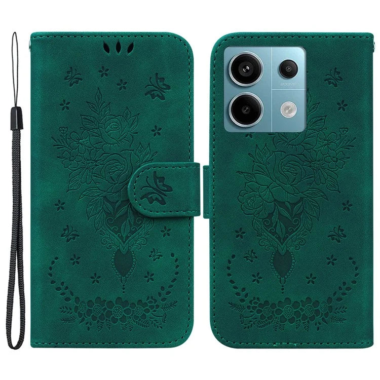 For Xiaomi Redmi Note 13 Pro 5G / Poco X6 5G Case Imprinted Rose Butterfly Phone Stand Cover