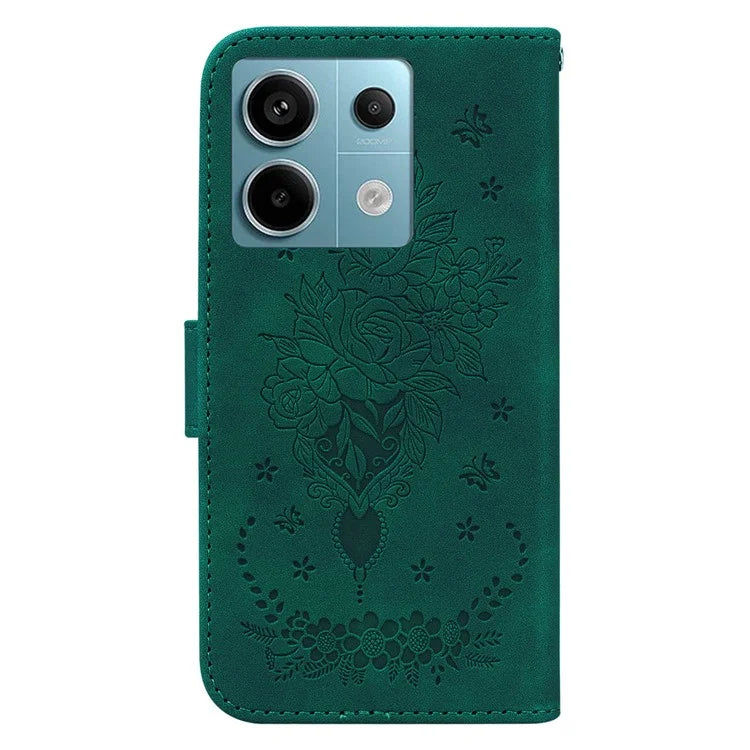 For Xiaomi Redmi Note 13 Pro 5G / Poco X6 5G Case Imprinted Rose Butterfly Phone Stand Cover