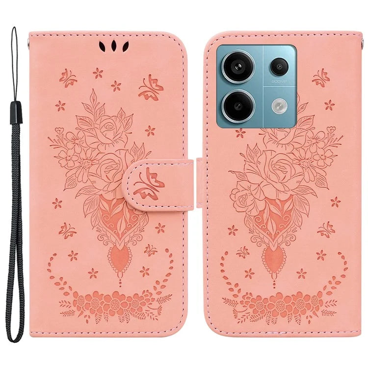 For Xiaomi Redmi Note 13 Pro 5G / Poco X6 5G Case Imprinted Rose Butterfly Phone Stand Cover
