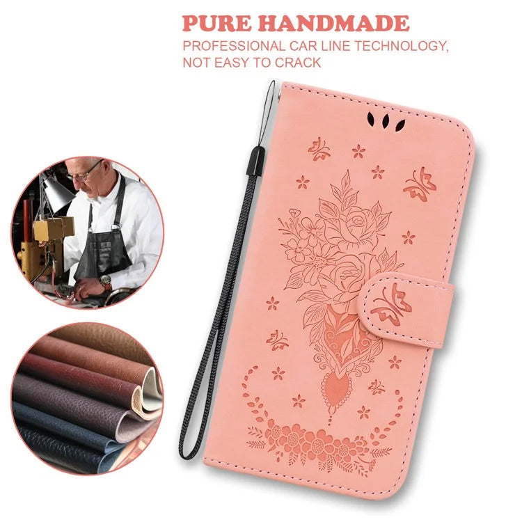 For Xiaomi Redmi Note 13 Pro 5G / Poco X6 5G Case Imprinted Rose Butterfly Phone Stand Cover
