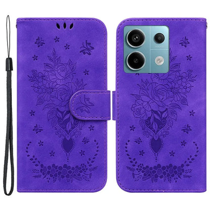 For Xiaomi Redmi Note 13 Pro 5G / Poco X6 5G Case Imprinted Rose Butterfly Phone Stand Cover