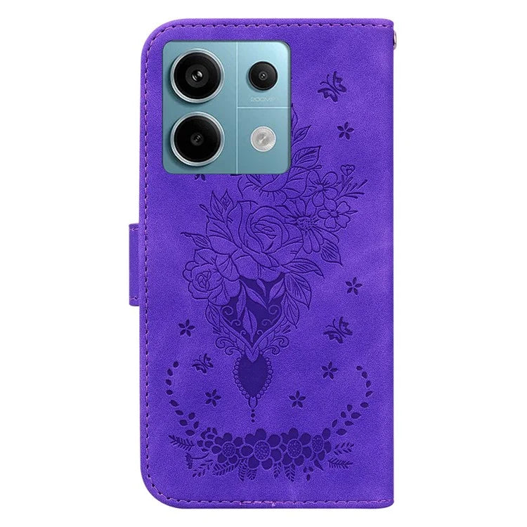 For Xiaomi Redmi Note 13 Pro 5G / Poco X6 5G Case Imprinted Rose Butterfly Phone Stand Cover