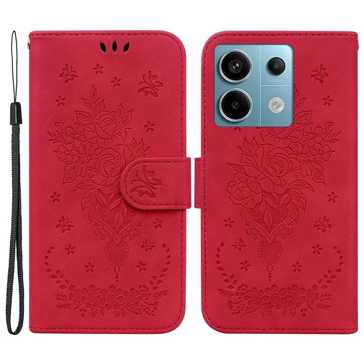 For Xiaomi Redmi Note 13 Pro 5G / Poco X6 5G Case Imprinted Rose Butterfly Phone Stand Cover