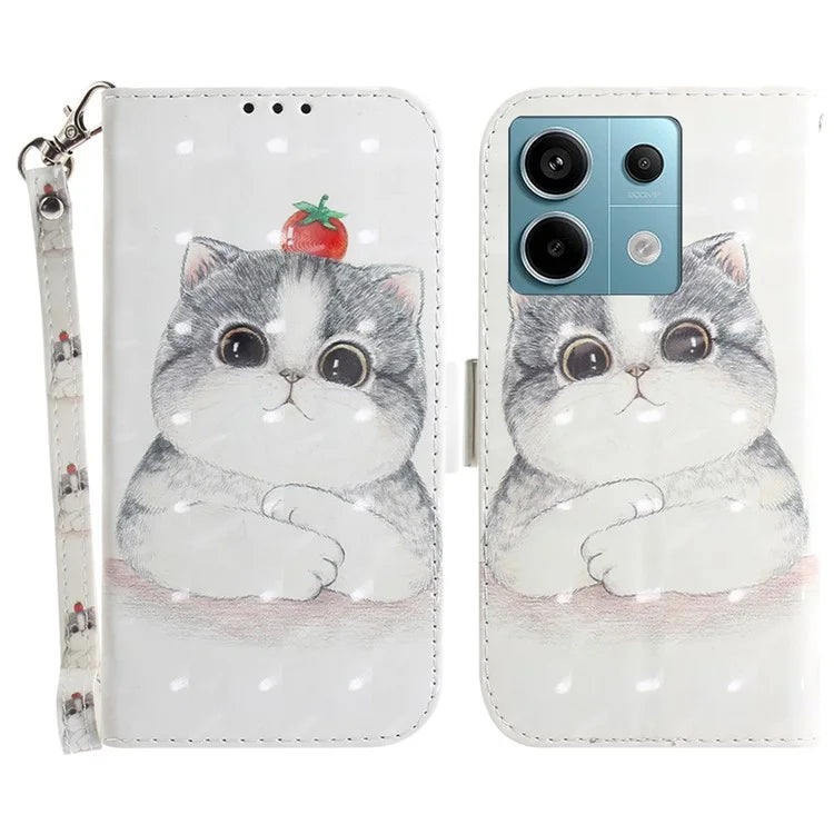 For Xiaomi Redmi Note 13 Pro 5G / Poco X6 5G Wallet Case 3D Pattern Print Leather Cover with Strap