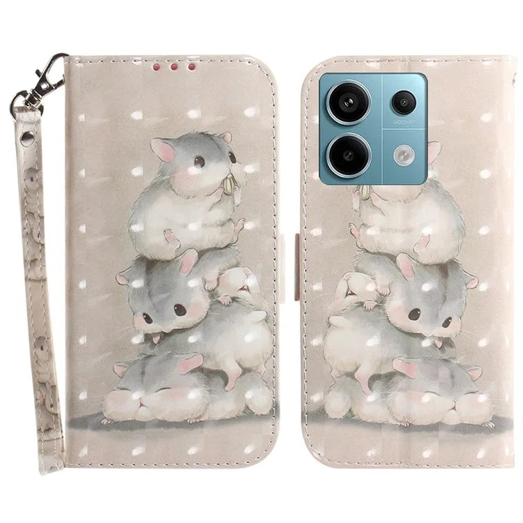 For Xiaomi Redmi Note 13 Pro 5G / Poco X6 5G Wallet Case 3D Pattern Print Leather Cover with Strap