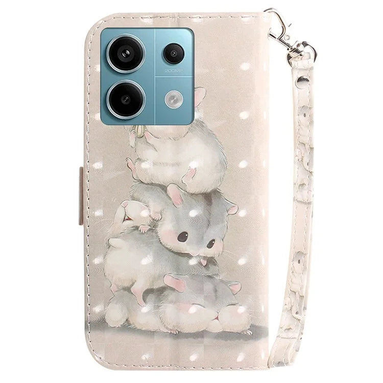 For Xiaomi Redmi Note 13 Pro 5G / Poco X6 5G Wallet Case 3D Pattern Print Leather Cover with Strap