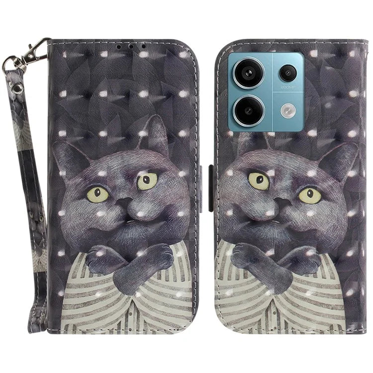 For Xiaomi Redmi Note 13 Pro 5G / Poco X6 5G Wallet Case 3D Pattern Print Leather Cover with Strap