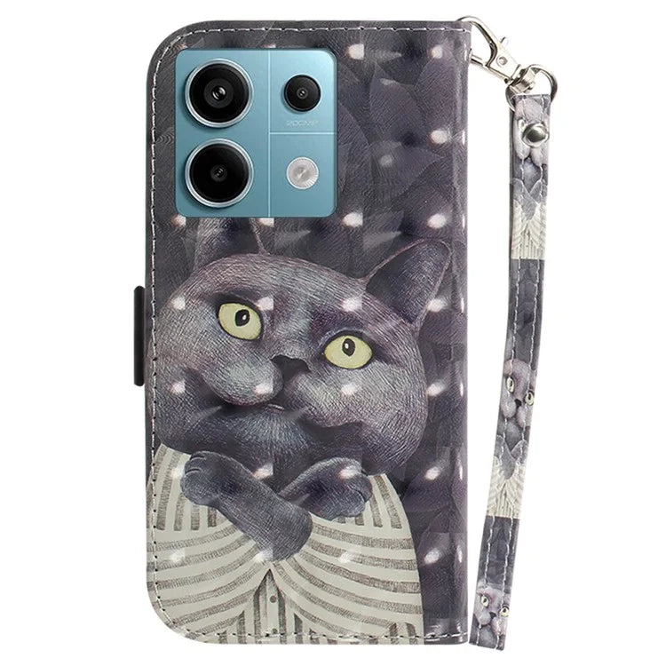 For Xiaomi Redmi Note 13 Pro 5G / Poco X6 5G Wallet Case 3D Pattern Print Leather Cover with Strap