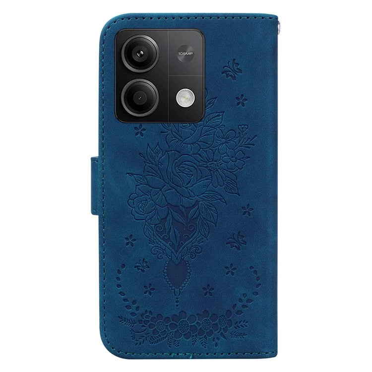 For Xiaomi Redmi Note 13 5G / 13 5G (China) Case Rose Butterfly Imprinted Card Holder Phone Cover