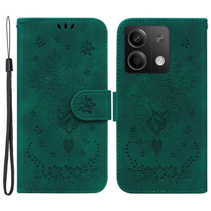 For Xiaomi Redmi Note 13 5G / 13 5G (China) Case Rose Butterfly Imprinted Card Holder Phone Cover