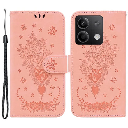 For Xiaomi Redmi Note 13 5G / 13 5G (China) Case Rose Butterfly Imprinted Card Holder Phone Cover