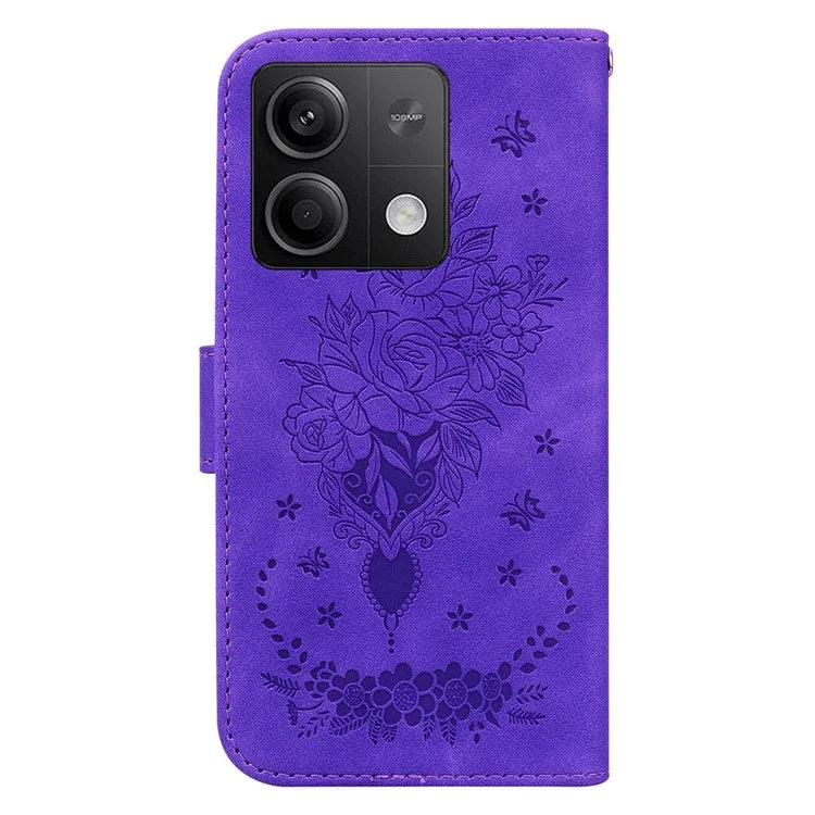 For Xiaomi Redmi Note 13 5G / 13 5G (China) Case Rose Butterfly Imprinted Card Holder Phone Cover