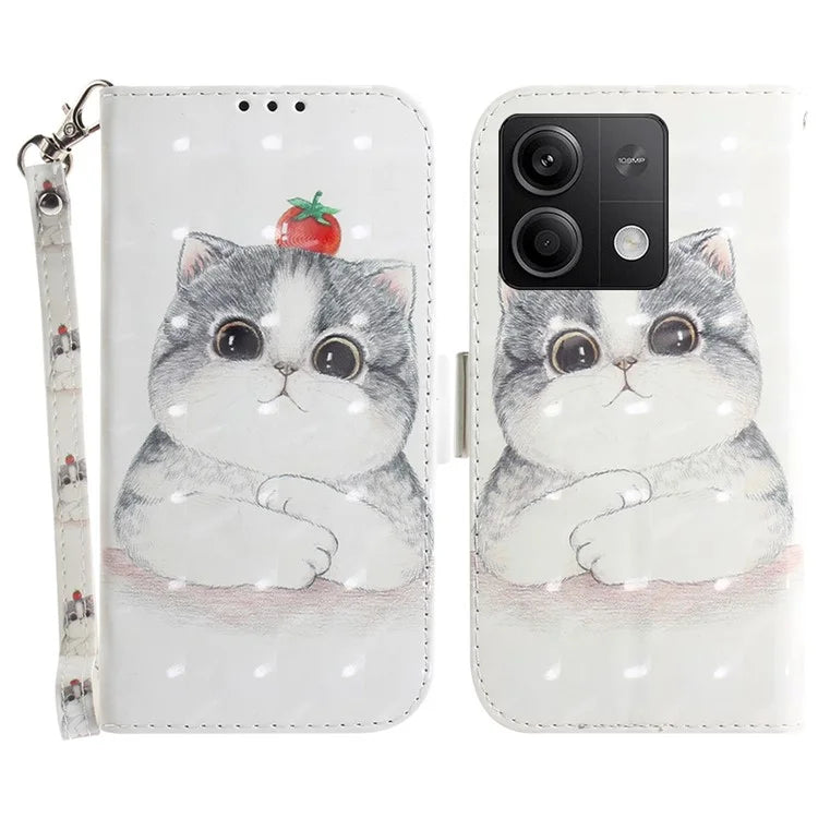 For Xiaomi Redmi Note 13 5G / Note 13 5G (China) Case 3D Pattern Print Leather Cover with Strap