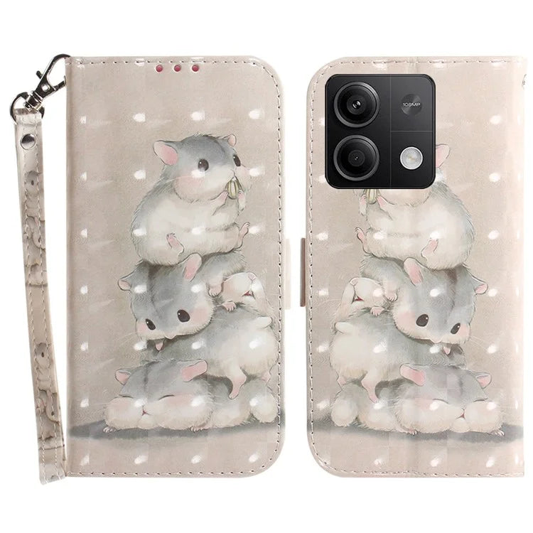 For Xiaomi Redmi Note 13 5G / Note 13 5G (China) Case 3D Pattern Print Leather Cover with Strap