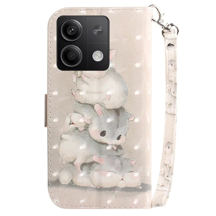 For Xiaomi Redmi Note 13 5G / Note 13 5G (China) Case 3D Pattern Print Leather Cover with Strap